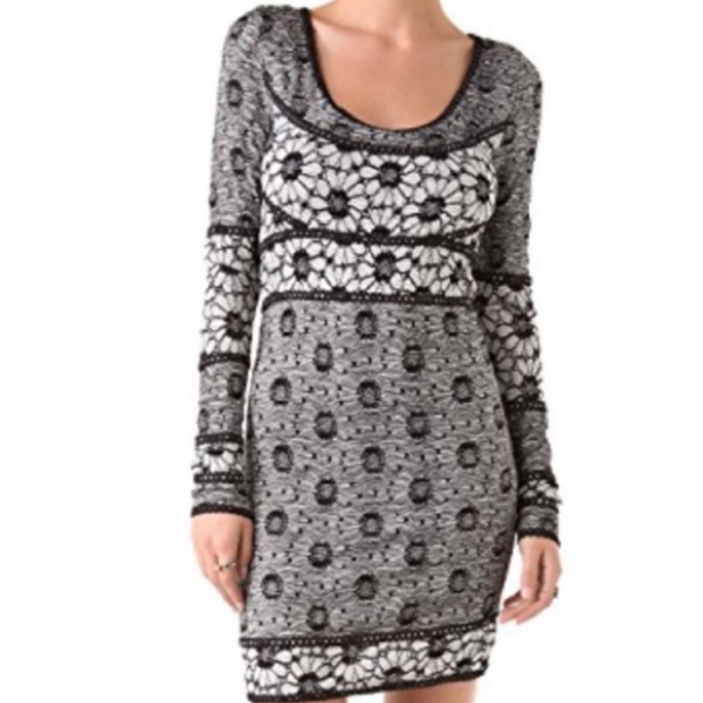 Free People Botanical Forest Bodycon Dress M Gray & Black